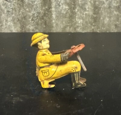 Vintage Original Tin Litho Toy Fireman Driver Bulldozer Crawler Tractor - Image 1 of 4