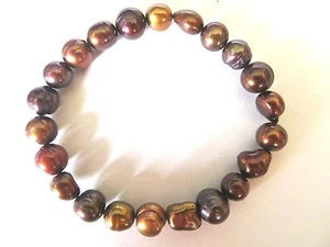 Honora Cultured Bronze Brown and Golden Color Pearls Stretch Bracelet - Picture 1 of 1