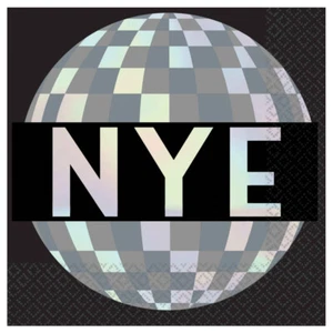 New Years Eve Party Supplies Disco Ball Iridescent Beverage Napkins 16 Pack - Picture 1 of 1