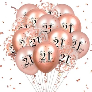 Rose Gold 18 Pcs Happy 21st Birthday Latex Balloons Confetti Balloons - Picture 1 of 7