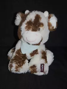 KALOO Milky White Beige Brown Plush Blue Bandana Friends Cow Blanket 19cm - Picture 1 of 2