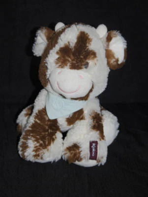 Doudou vache KALOO Milky Blanc beige marron bandana bleu peluche les amis 19 cm - Image 1 of 2