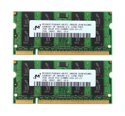Micron 4GB Kits 2x 2GB PC2-5300S DDR2-667Mhz 200Pin SODIMM Laptop Memory RAM #DD - Image 1 of 4