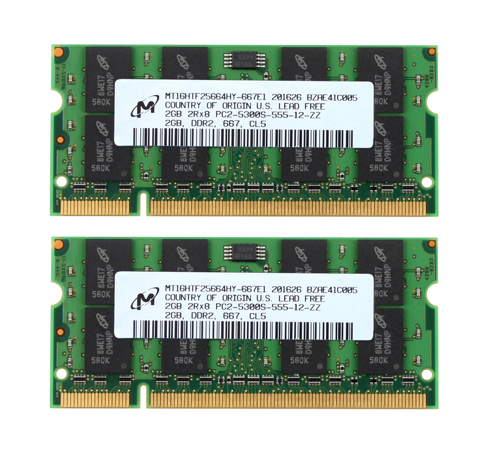 Micron 4GB Kits 2x 2GB PC2-5300S DDR2-667Mhz 200Pin SODIMM Laptop Memory RAM #DD - Image 1 of 4