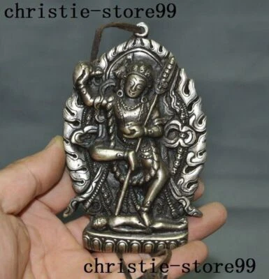 5" Budismo Tibetano Tíbet Plata Bulmo Tara Kwan-Yin Buda Estatua Amuleto Colgante Foto 1 de 4