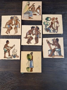 7 Vintage Handpainted African Art Tiles/Coasters Hand Made 3" X 3"   - Picture 1 of 13