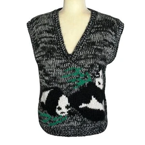Panda Bär Pullover Weste groß Handstrickpullover Vintage 80er One Step Up RAR! - Bild 1 von 8