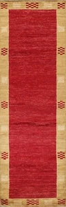 Bordered Modern Gabbeh Kashkoli Oriental RED Runner Rug Hand-knotted 3x9 Carpet - Picture 1 of 12