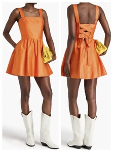 Alice + Olivia Damen orange Sommer gerafft Minikleid fällt Small 10 $ 395 Neu mit Etikett - Bild 1 von 13