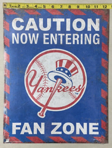 Caution New York Yankees Fan Zone Metal Tin Sign Bar Man Cave Garage 16 X 12.5