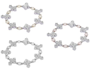 Baguette Cross 7 3/5 CT Real Diamond Beads Link Bracelet 10K Gold 21MM 8" - Picture 1 of 9