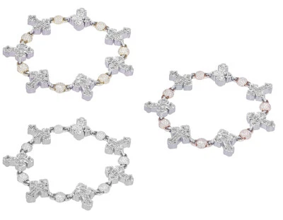 Baguette Cross 7 3/5 CT Real Diamond Beads Link Bracelet 10K Gold 21MM 8" - Image 1 of 4