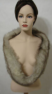 Vintage Fur Shoulder Wrap Brown & White Fox Mink? Rabbit? Edie Adams 7" x 46"