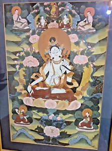 Vintage Hand Painted Framed White Tara Thangka Artwork - Picture 1 of 6