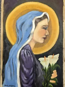 Vintage Original oil painting on canvas signed by BWL Hidden Saint Mary portrait - Picture 1 of 15