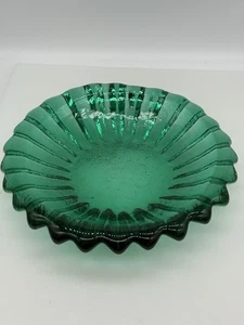 Vintage Blenko MCM Sea Green Ribbed Bowl 10”6112L 1960's Ashtray Art Glass - Picture 1 of 5