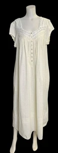 Eileen West Cotton Nightgown Lace Button Front M Cottagecore Ivory Embroidery - Picture 1 of 6
