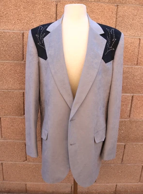 Chaqueta de gamuza occidental para hombre - Blazer Rockabilly vintage talla 46L hecho en EE. UU. Foto 1 de 4