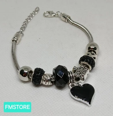 Bracciale donna Gioiello color argento con charm ciondoli love cuore Fahion C3 - Immagine 1 di 4