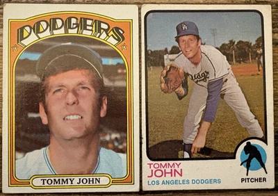TOMMY JOHN Topps LOT! 1972 #264 1973 #258 Dodgers Yankees Future HOF! EX+ - Image 1 of 2