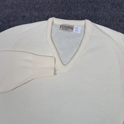 Vintage Sears Classic Sweater Mens XL Cream V Neck Knit Pullover Deadstock 70s - Image 1 of 4