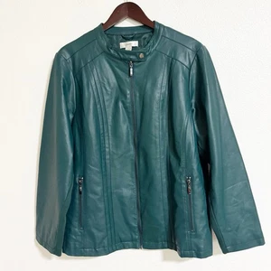 CJ Banks Vegan Faux Leather Moto Jacket Green Size 1X - Bild 1 von 10