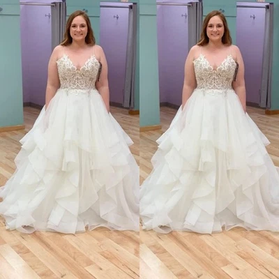 Plus Size Wedding Dresses Spaghetti Straps Ruffles Sweep Train Bridal Gown - Image 1 of 4