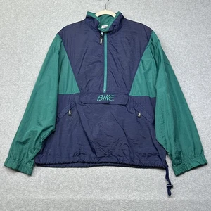 Vintage 90s Bike Windbreaker Jacket Mens Large Half Zip Pullover Blue Teal - Picture 1 of 15