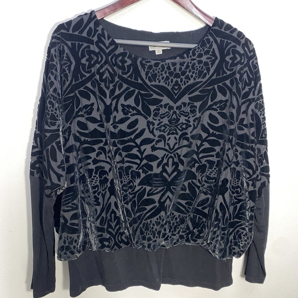 Suéter Top Mangas Flocadas Terciopelo Negro Burnout Capricho Talla XL Hada Gótica Foto 1 de 4