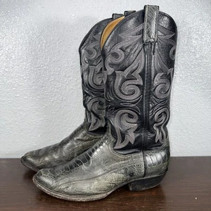 Vtg Panhandle Slim Black Exotic Ostrich Leg Cowboy Western Boots Men's 10 D - Picture 1 of 12