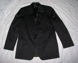 Men's (43 L) Black Striped Wool Sportcoat/ Blazer by CALVIN KLEIN Made in ITALY - Picture 1 of 10