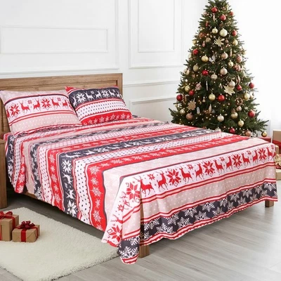 Juego de sábanas navideñas de microfibra de lujo Hitime bolsillo profundo ajuste juego de ropa de cama de 16" Foto 1 de 4