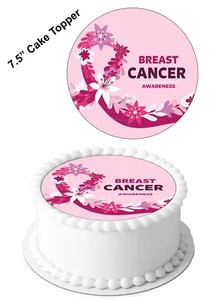 Edible Decor Icing Sheet Breast Cancer Charity Awareness 7-8" Circle Cake Topper - Picture 1 of 9