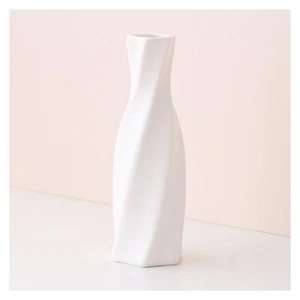 White Geometric Ceramic Flower Vase Modern Home Decor Living Room Mantel - Picture 1 of 7
