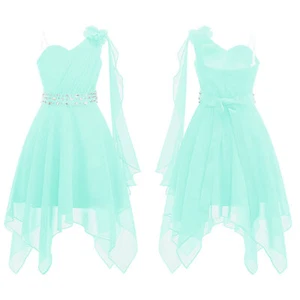 Flower Girl One Shoulder Dress Irregular Dresses Princess Pageant Ball Gown - Picture 1 of 52