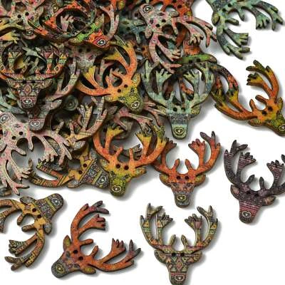 100Pcs Wooden Buttons Christmas Elk Antlers Buttons with 2 Holes for DIY Sewing - Image 1 of 4