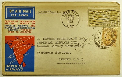 India Imperial Airways 1933 primer vuelo correo aéreo cubierta Calcuta - Londres Inglaterra Foto 1 de 2