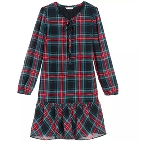 NWT Draper James Girl's Long Sleeve Tie Neck Flounce Shift Dress Plaid XS (4/5) - Picture 1 of 1