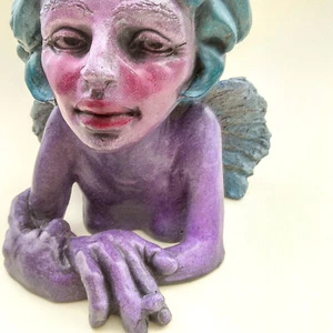Angel Sculpture in Weatherproof Concrete, Angel Taking a Cigarette Break - Picture 1 of 14