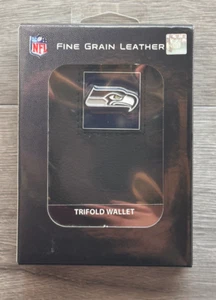 Portafoglio NFL Seattle Seahawks nero pelle grana fine trifold con emblema squadra WH - Foto 1 di 1