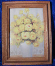Vintage Figi Giftware Yellow Flower Arrangement with Solid Oak 9” x 7” Frame 