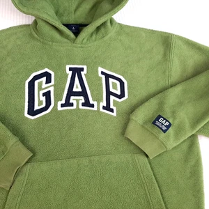 Vintage GAP Kids Size 8 - 10 Fleece Hoodie Spell Out Logo Green Kangaroo Pocket - Picture 1 of 14