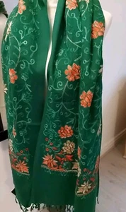 Scialle in cotone stile pashmina, ricamo Kashmir, avvolgente, sciarpa ricamo UK - Foto 1 di 21