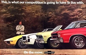 Chevrolet Corvette Camaro Nova Chevelle 1970 foto "En movimiento" anuncio impreso de 2 páginas - Imagen 1 de 1