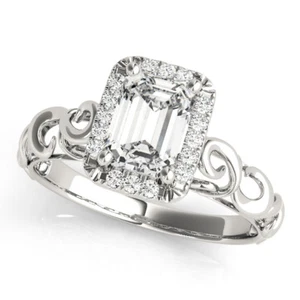 Forever Brillant Smaragdschliff Moissanit in einem filigranen quadratischen Halo Diamant Ring - Bild 1 von 3