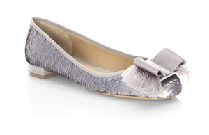 NEW Salvatore Ferragamo Marlia Bow Sequin Shine Ballet Flat 6B Silver $660 - Picture 1 of 11