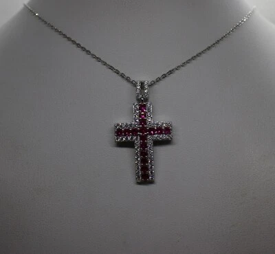 CROCE CIONDOLO ARGENTO ZIRCONI RUBINI E BIANCHI RODIATA MM 21X3 EXPLOIT - Immagine 1 di 4