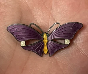 Vintage Signed WB Sterling Silver Purple ENAMEL Butterfly BROOCH Pin HTF - Picture 1 of 16