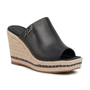 Karl Lagerfeld Paris Women's Corissa Leather Wedge Espadrilles, Black Size 7M - Picture 1 of 5