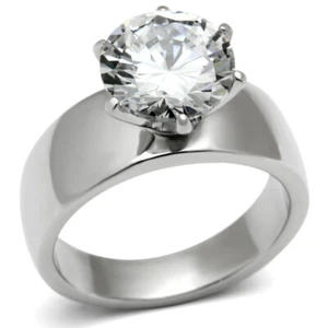 CLEARANCE------Stainless Steel Big 6.4 CT Solitaire CZ Engagement Ring SIZE 7, 8 - Picture 1 of 4